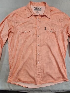 CINCH Men's Large Pearl Button Up Orange Patterned Western Shirt Cowboy